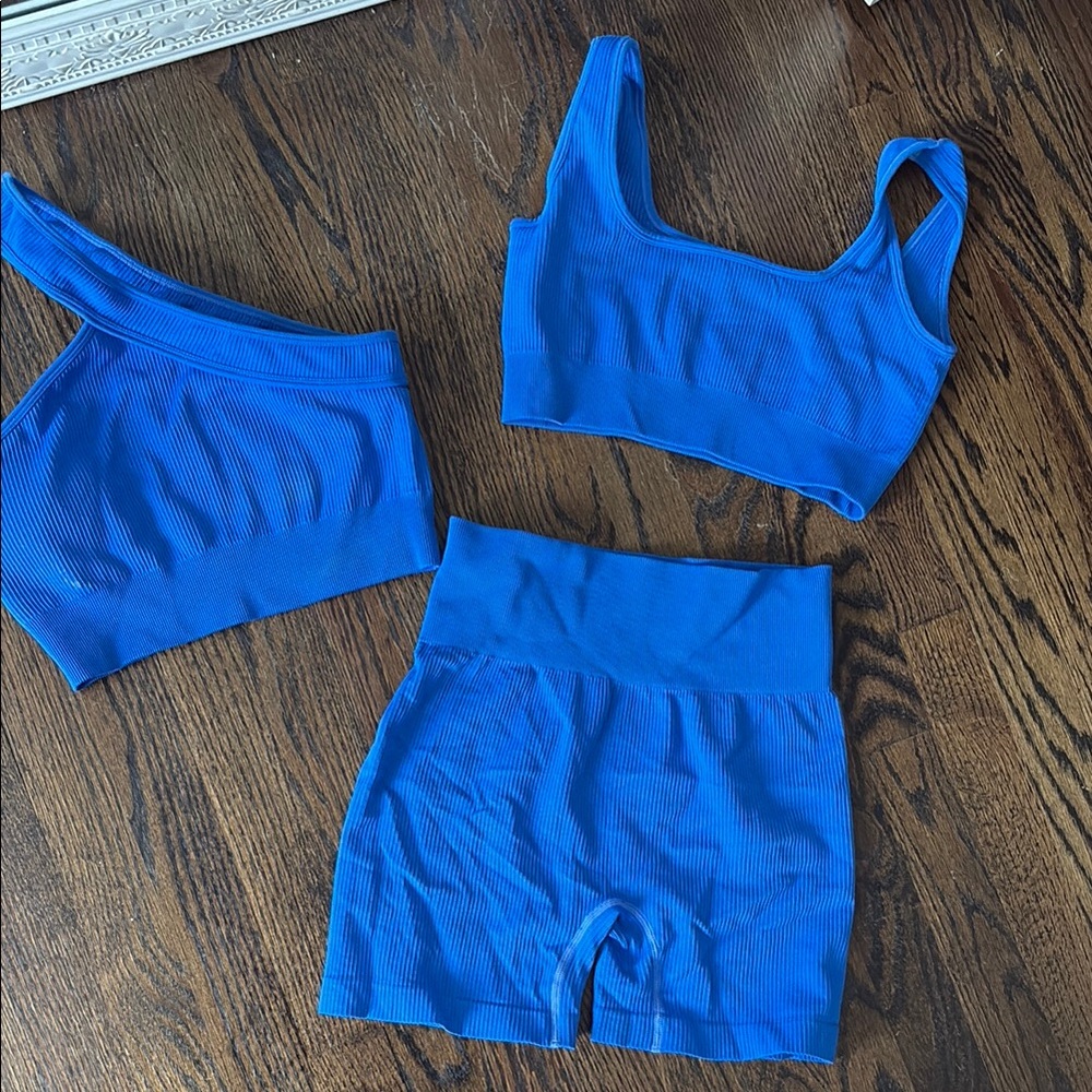 Vibrant Blue Ribbed Activewear Set